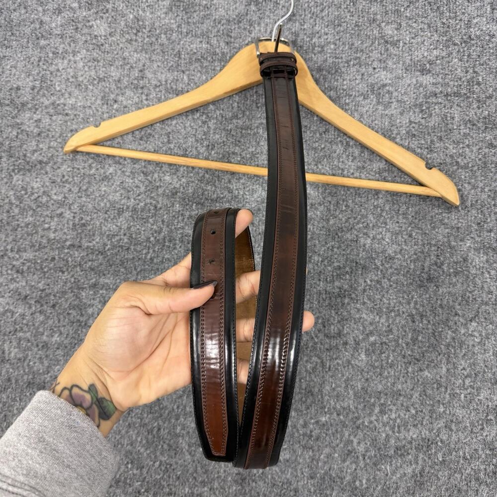 Mezlan Belt Mens 34 Leather Brown Black Dress Solid Brass Buckle Made In Spain